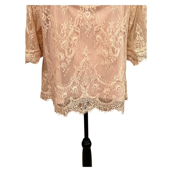 Ultra Pink Lace 3/4 Sleeve Blouse Size 1X - Picture 6 of 9